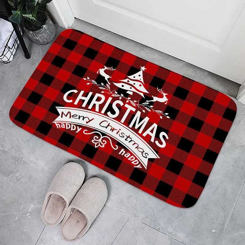 Christmas Plaid Check Floor Mat Decorations Winter Xmas Front Door Mat Bathroom Non-Slip Foot Pad Christmas DecorationsM251126