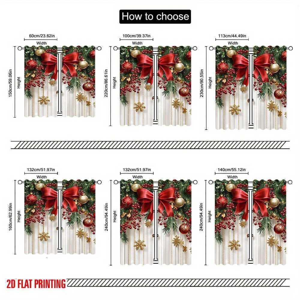 Curtain Christmas 2pcs Holiday Christmas Sheer Polyester Curtains with Rod Pocket for Living Room Bedroom Office Kitchen Home Decor Y251126