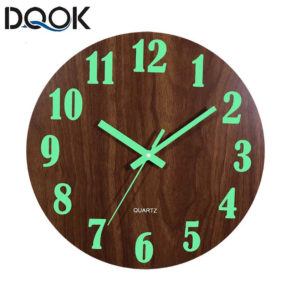 12 Inch Luminous Wall Clock Wood Silent light in dark night Nordic Fashion Wall Clock Non Ticking Clock With Night Light C251126
