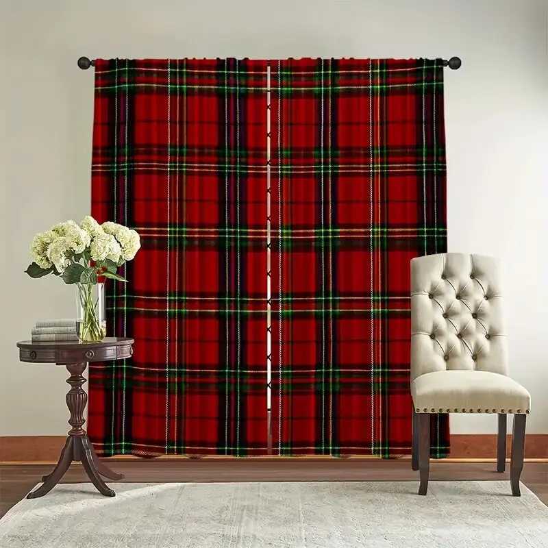 Curtain Christmas Modern checkered printed curtains pole bag curtains bedroom and living room decoration home decoration Christmas decoration Y251126