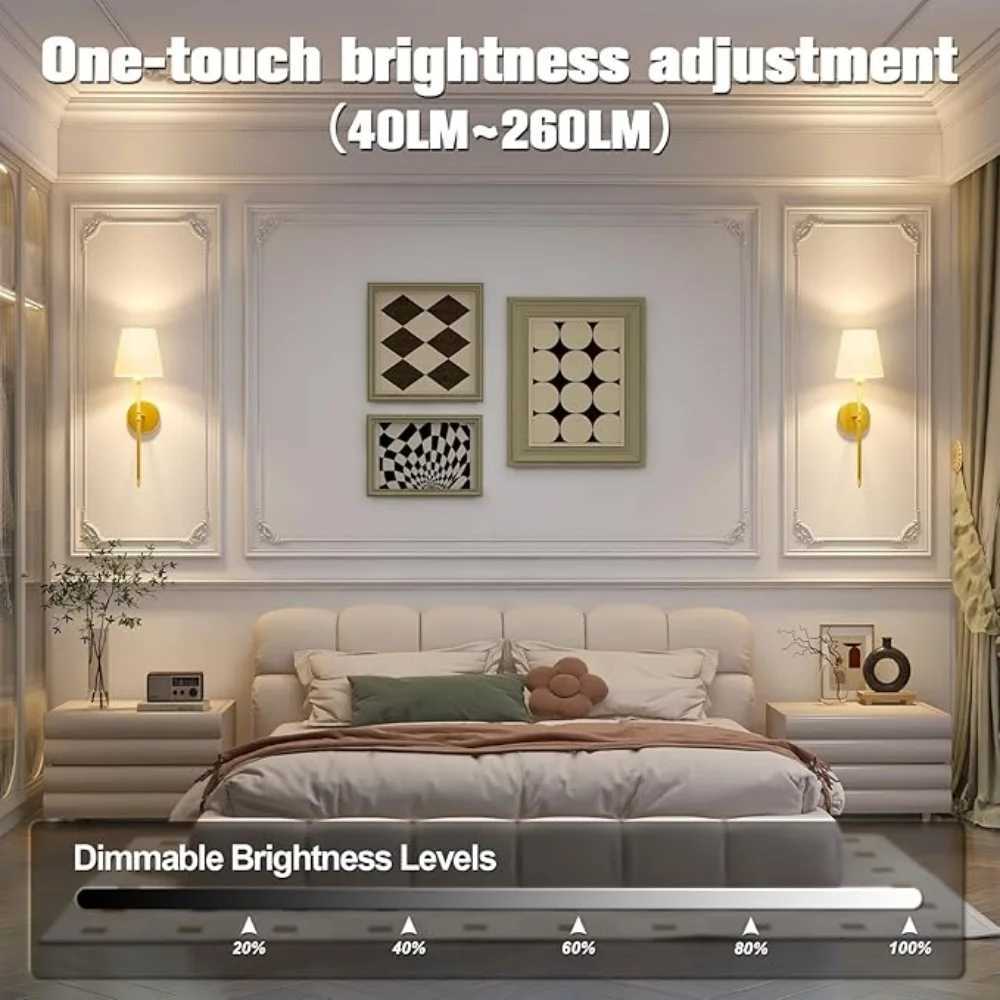 2pc Wall Lights Battery Operated Wall Sconces Gold Wireless Wall lamp with Remote RGB Colors Modes Rechargeable Home Ddcor Light M251126