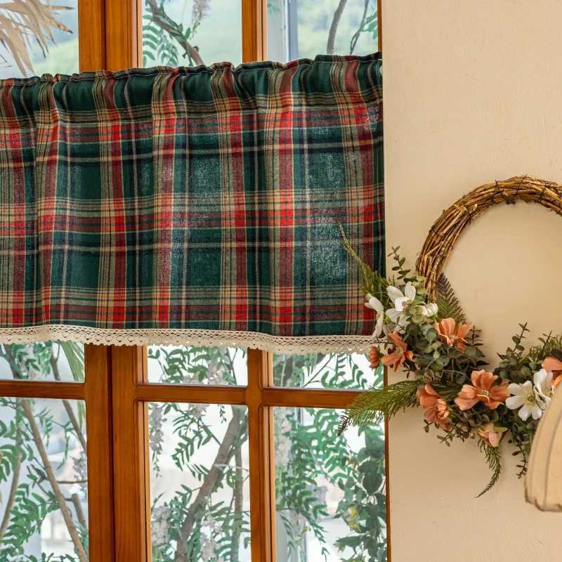 Christmas Christmas Plaid Curtains Scottish Tartan Xmas Decorative Window Curtain Farmhouse Semi-blackout Drapes for Kitchen Living Room Y251126