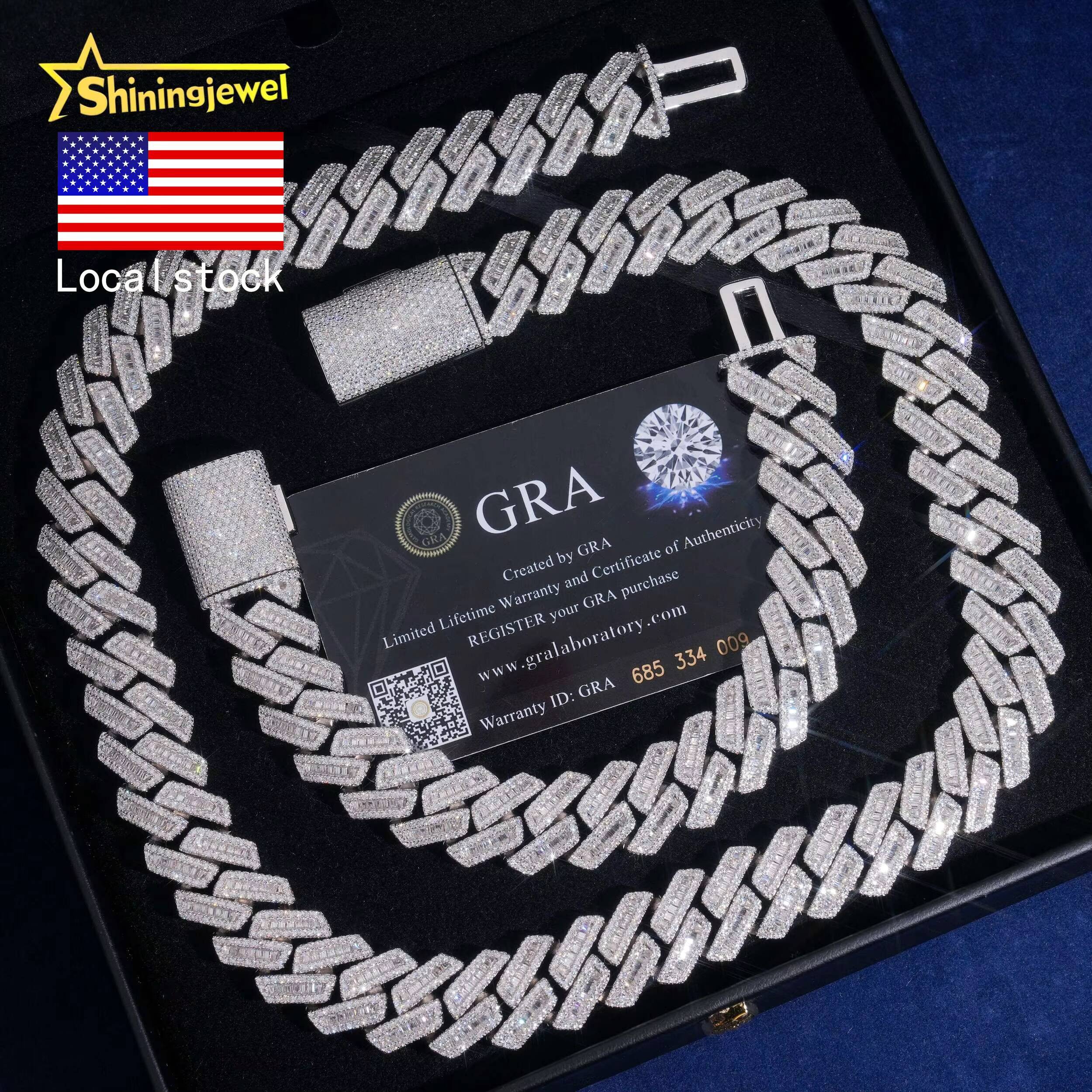 US Local Fast Shipping Cuban Link Chain 18mm S925 Pass Diamond Test VVS Baguette Moissanite Diamond Cuban Necklace Men Jewelry