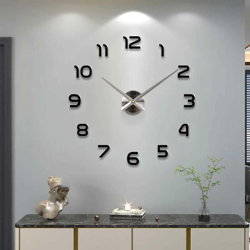 Large Wall Clock Quartz 3D DIY Big Watch Decorative Kitchen Clocks Acrylic Mirror Sticker Oversize Wall Clocks Home Letter Decor C251126