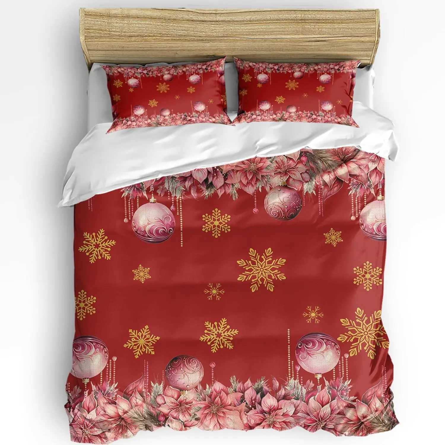 Christmas Christmas Duvet Cover King Size Christmas Tree Ball Snowflake Quilt Soft Bedding for Boys Girls Adult Bedroom Decoration 3 Pcs Y251126