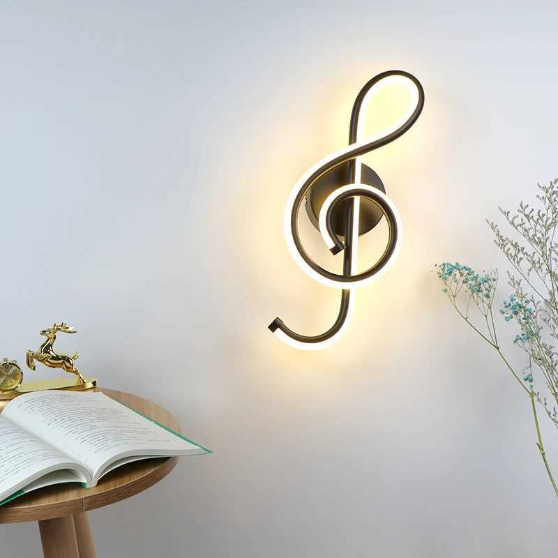 22W LED Wall Lamp Bedroom Beside Wall Light Music Clef Shape Home Indoor Living Room Decoration Lighting AC90-260V Black/White M251126