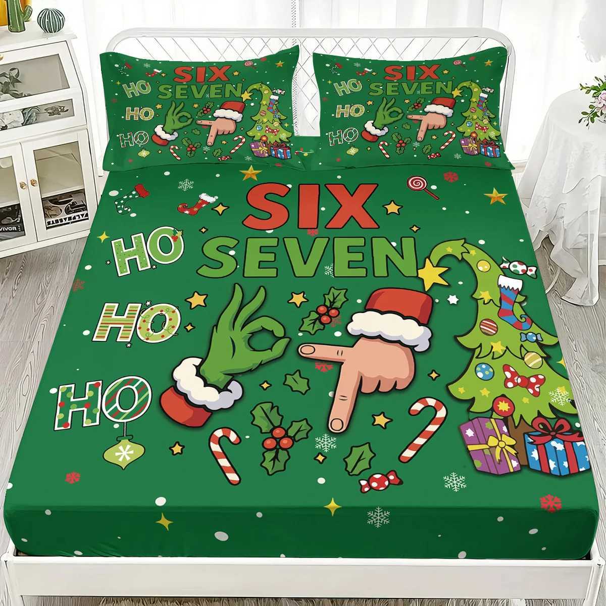 Christmas 3pcs green Christmas tree 67 element printed coreless bedsheet set multi size bed cover bedroom bedding holiday decorations Y251126