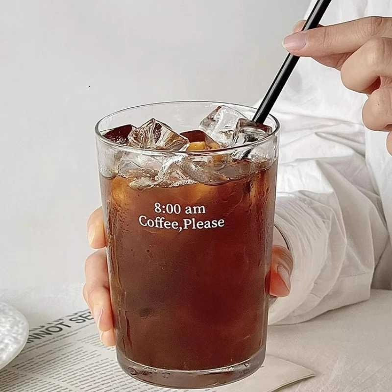 Iced Coffee CupINS Style Latte Glass Creative Letter Coffee GlassesCup with lid and strawA gift to friends C251126