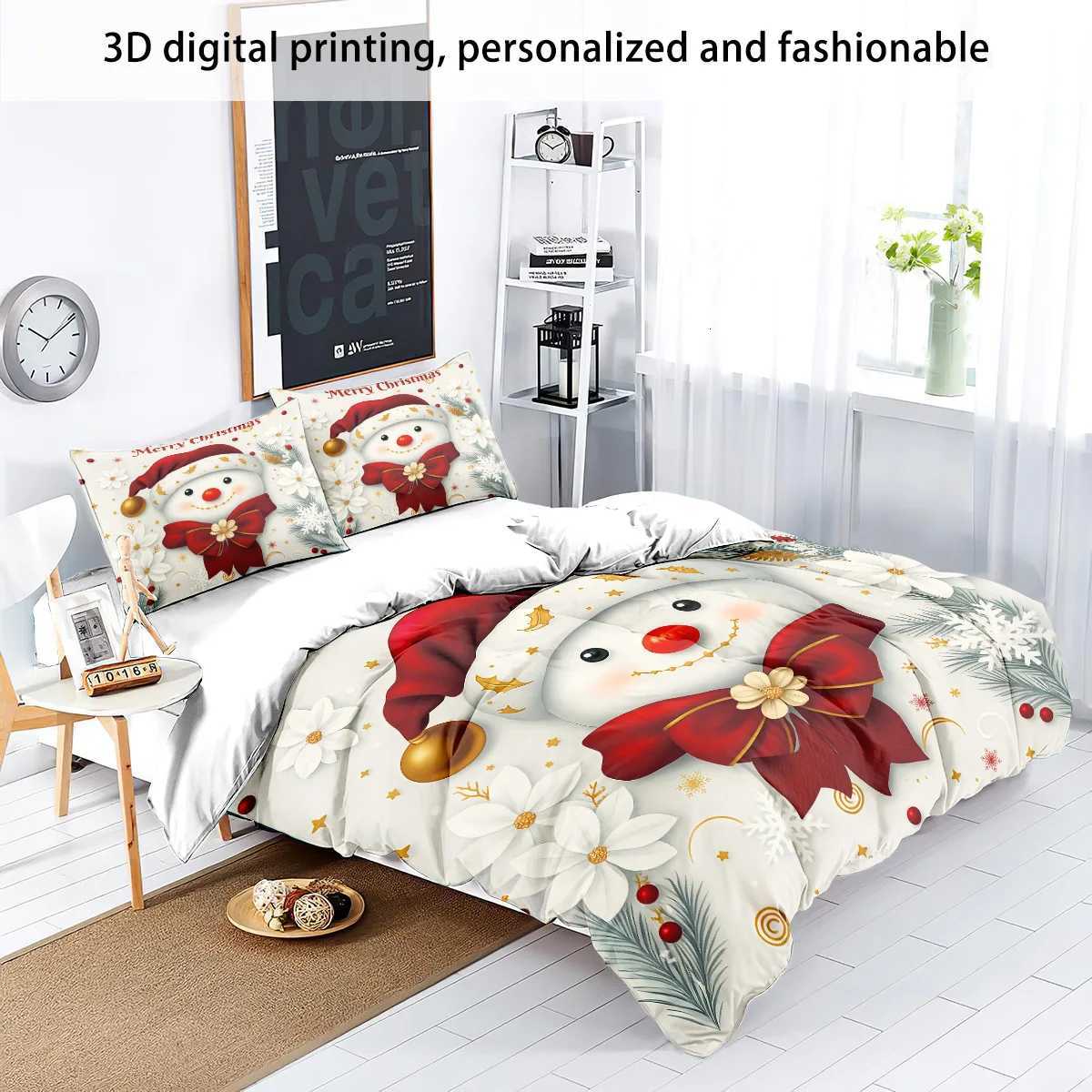 Christmas 3pc Christmas Snowman Printed Bedding Set Coreless Soft Comfortable Multiple Sizes Machine Washable 1 Duvet Cover 2 Pillowcases Y251126