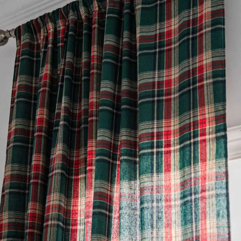 Christmas 1/2PC Christmas Plaid Pole Curtain Suitable For Living Room Bedroom Balcony Curtains Y251126