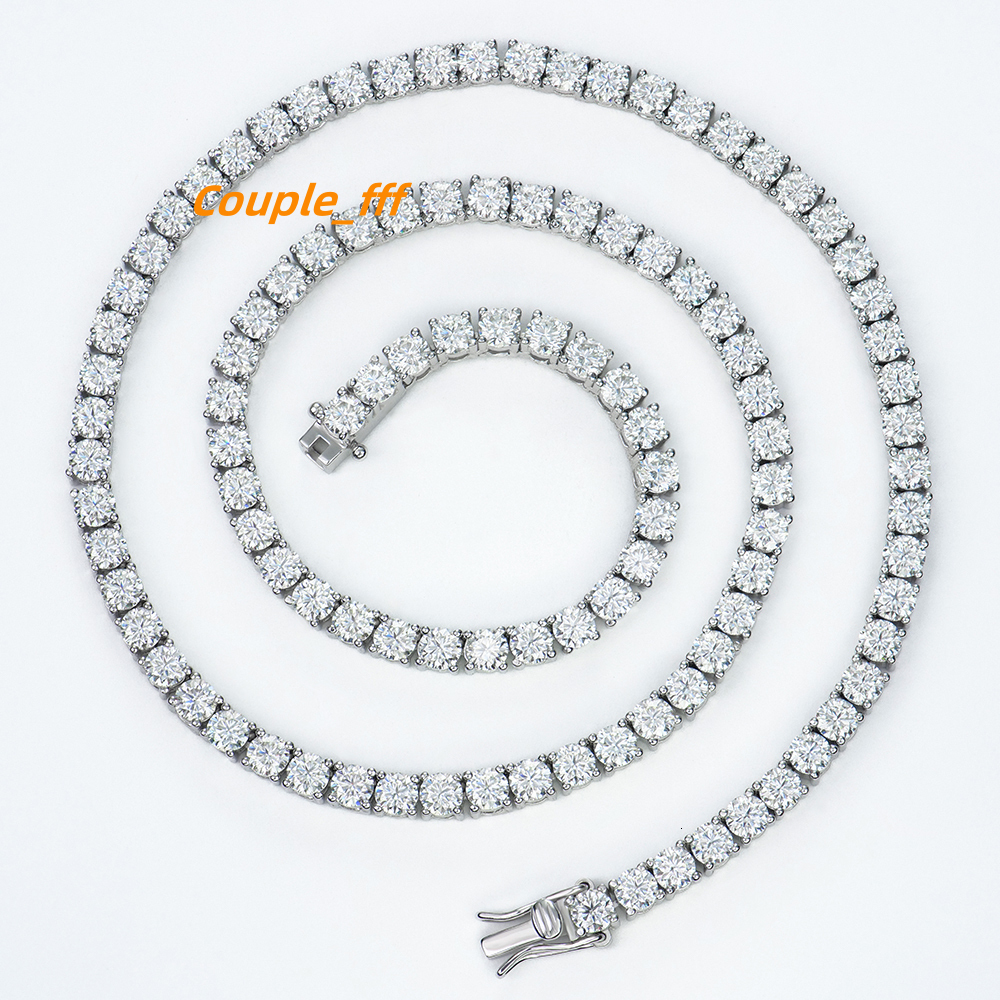Factory Price Bulk 925 Sterling Silver 4mm Iced Out Vvs Round Mossanite Moissanite Tennis Chain Necklace for Men and Women