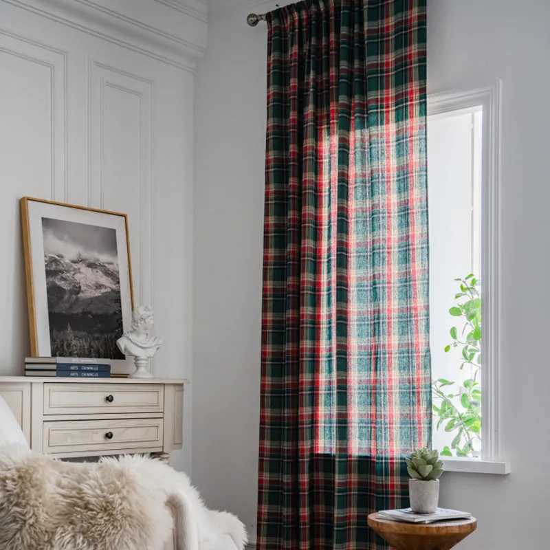 Christmas Green Check Plaid Curtains Farmhouse Style Gingham Curtain Christmas Decorative Adjustable Shades Rod Pocket valance Curtains Y251126