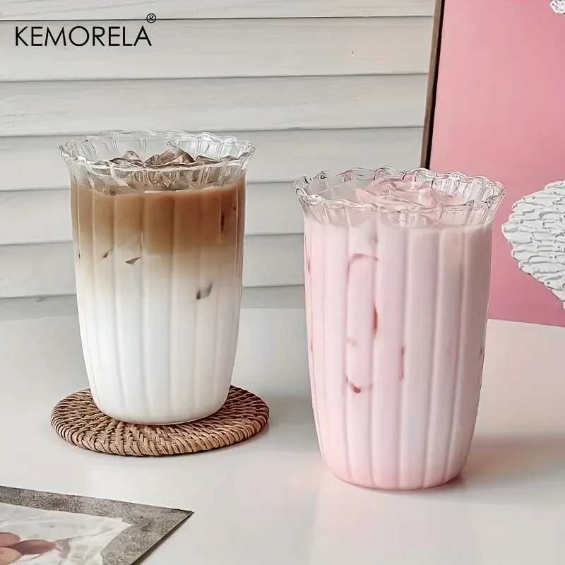 4/6PCS Vertical Stripes Latte Coffee Cup Transparent Cocktail Glasses Vertical Grain Glass Water Cup Juice Cup IceCoffee Whiskey C251126