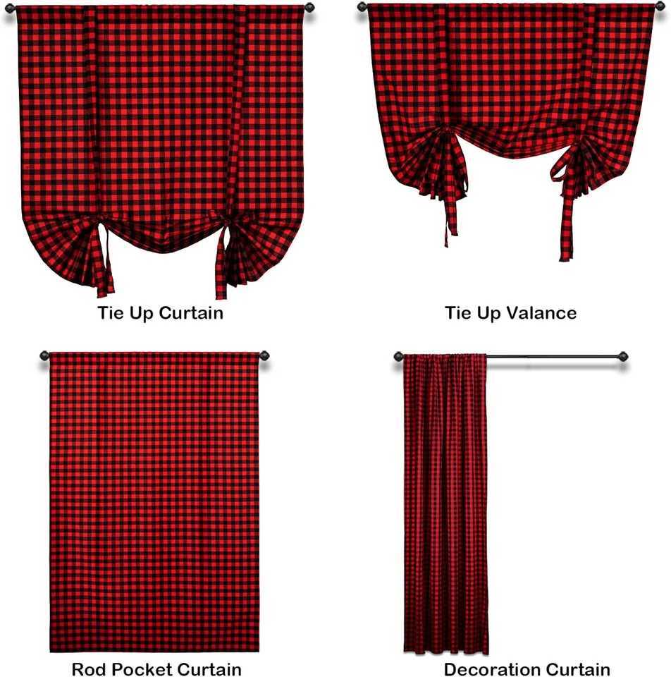 Christmas Buffalo Check Window Curtains Farmhouse Style Gingham Curtain Christmas Plaid Decor Adjustable Shades Rod Pocket Window Valances Y251126