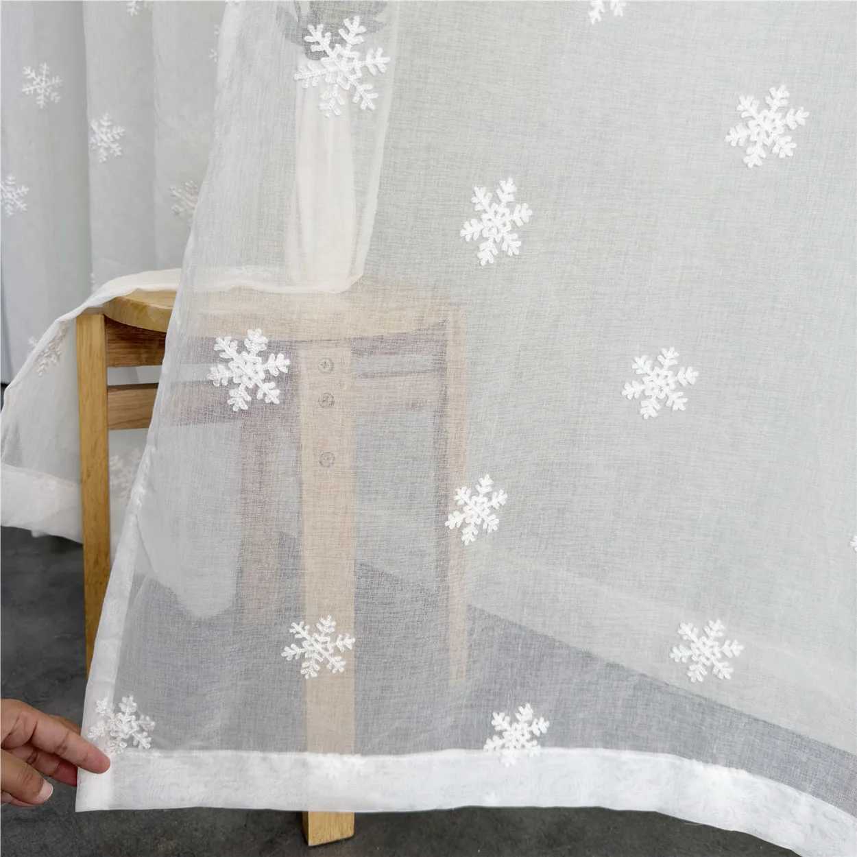 Curtain Christmas Christmas Home Decor White Romantic Snowflake Embroidery Tulle Curtain Imitation Linen Elegant Curtain For Living Room Bedroom Y2511