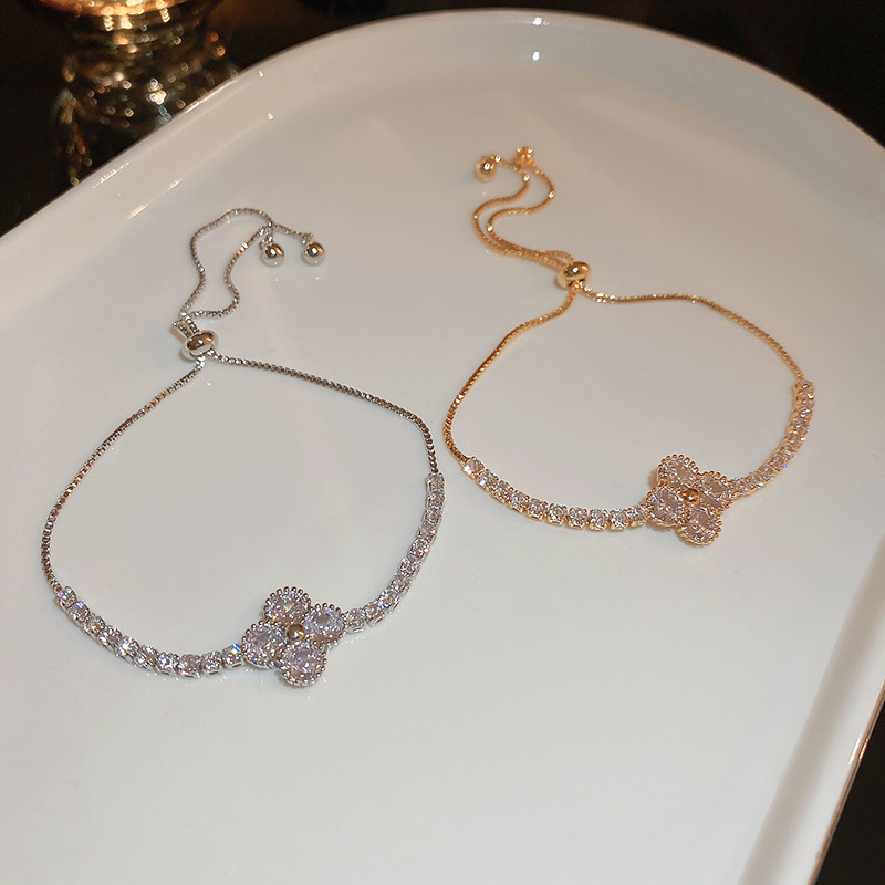 Real Gold Plated Flower Zircon Pull-out Personality Fashion Elegant Light Luxury High-end Bracelet Wholesale - view 8