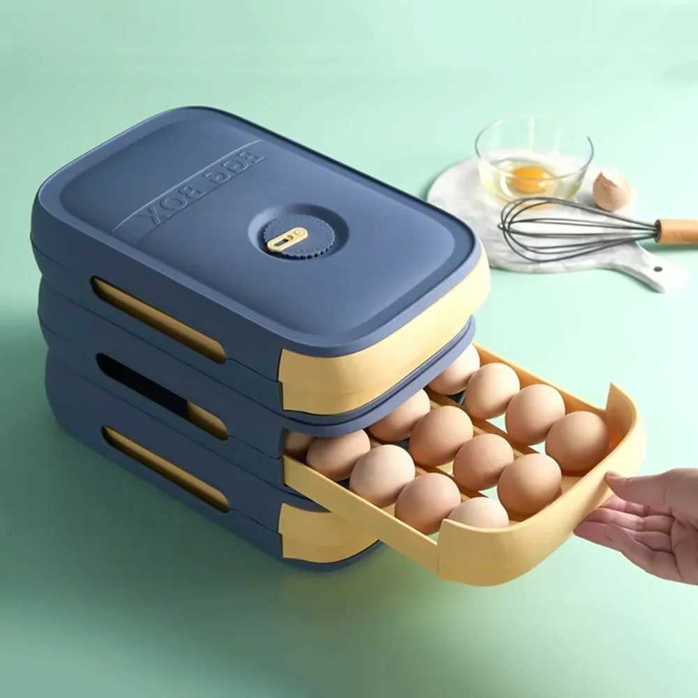 Stackable Automatic Rolling Egg Holder - Drawer Refrigerator Egg Storage Box Space-Saving Kitchen Organizer Container for Eggs Y251126