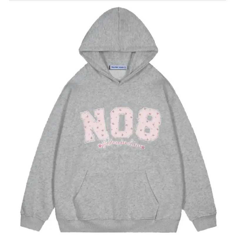 Womens Oversized Graphic Hoodies Y2k Flower Print Number Print Pullover Hooded Sweatshirt Unisex J251136