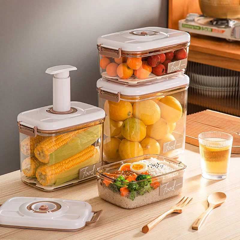 Vacuum storage box sealed grain tank household fresh-keeping box refrigerator drainable food storage container Kitchen Organizer Y251126