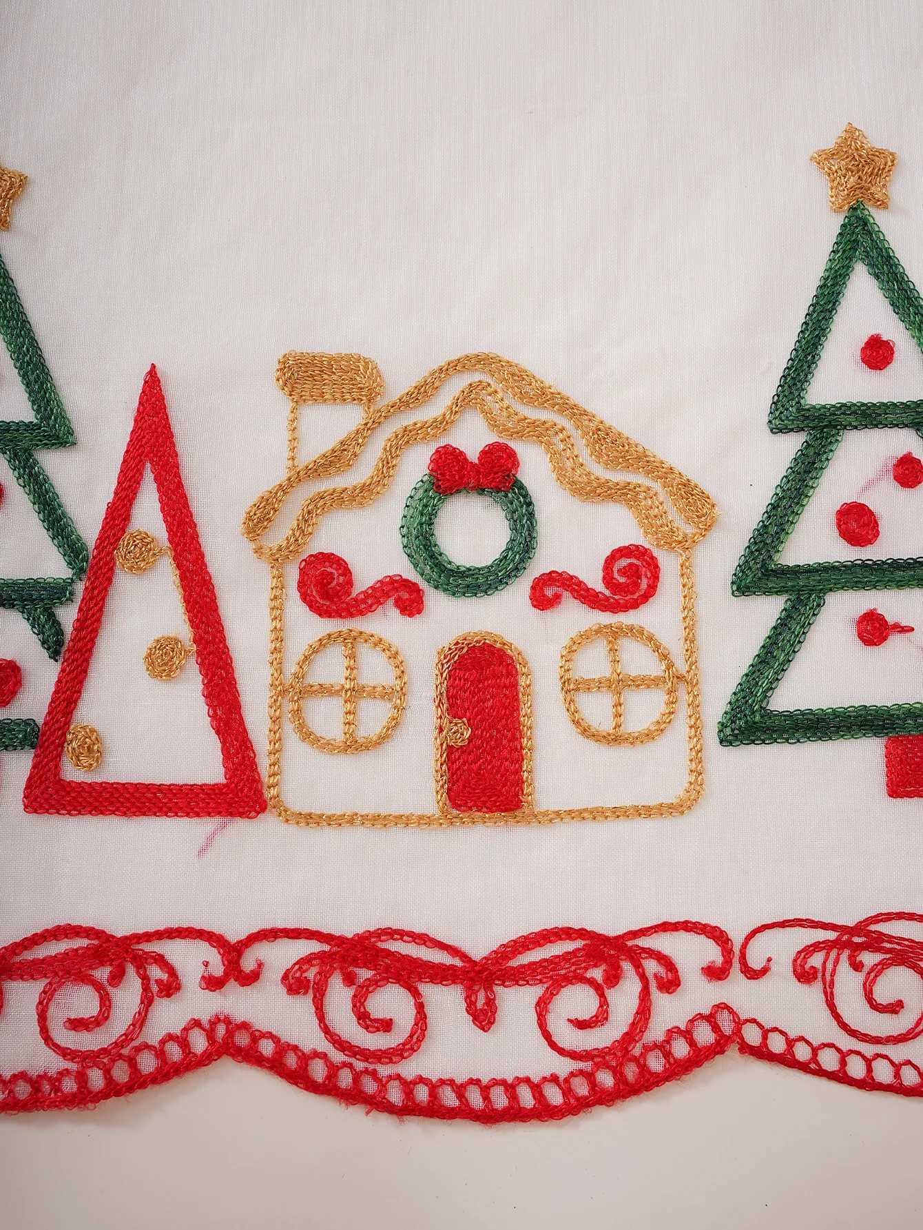 Christmas 1PC Christmas Reindeer Sleigh Embroidered Tulle Pole Curtain for Living Room Bedroom Holiday Party Decor Y251126