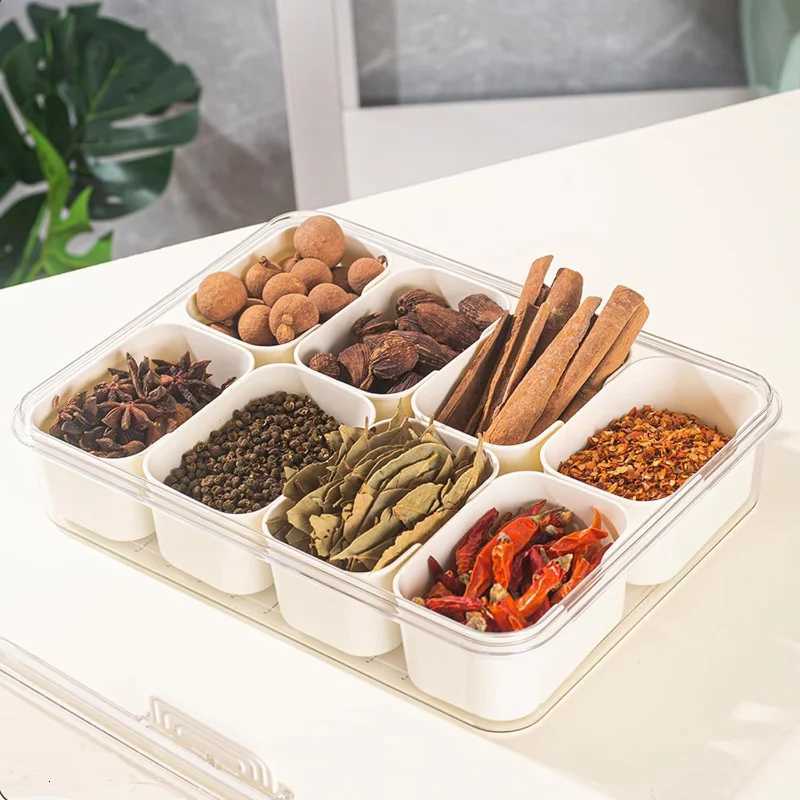 8 Grids Divided Serving Tray Storage Box Kitchen Portable Sub-format Seasoning Separator Box Fresh-keeping Snack Fruits Food Box Y251126