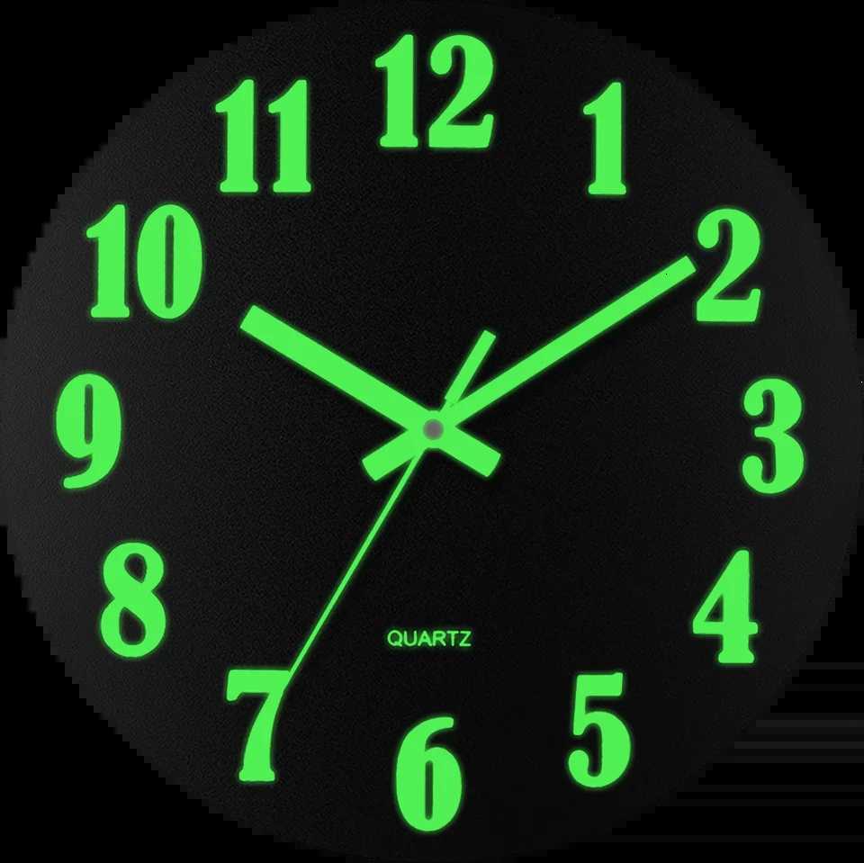 1009 Round Glow-in-the-Dark Wall Clock with Luminescent Numbers Quartz Movement Woodgrain Finish Perfect for Home Office C251126