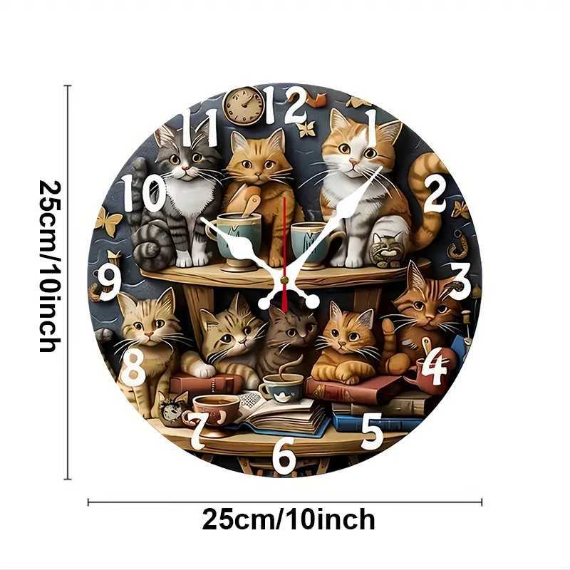 Cat Design Wooden Round Silent Hanging Wall Clock Suitable For Living Room Office Study Room Bedroom Home Decoration C251126