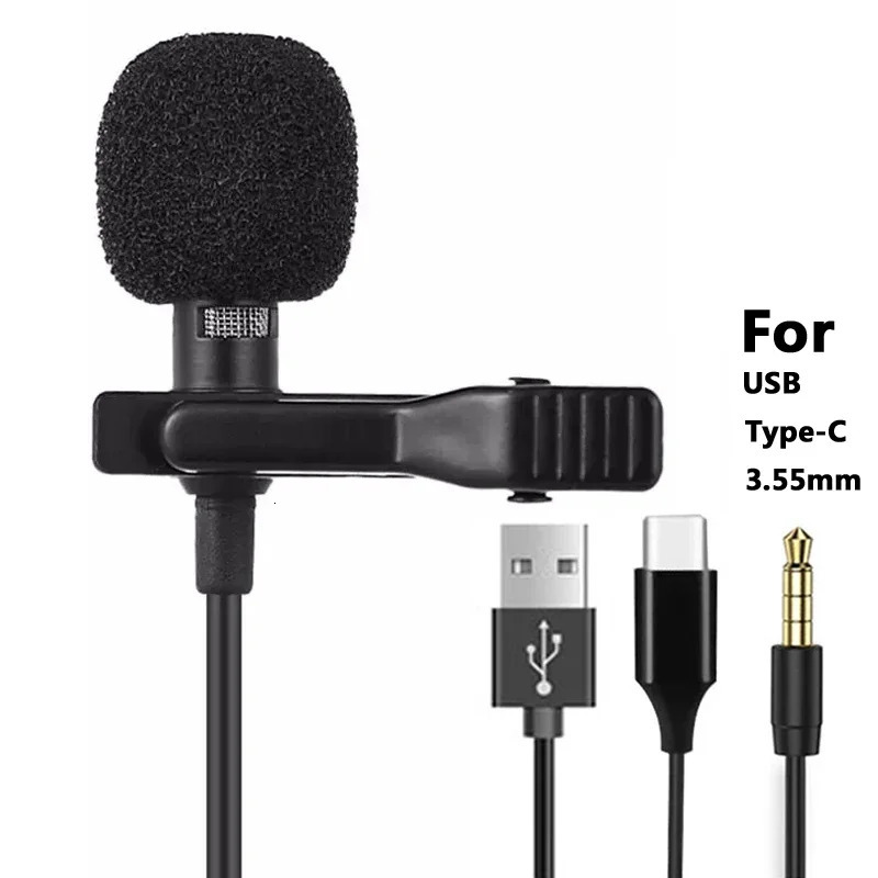Portable 15m Lavalier Mini Microphone Condenser Clipon Lapel Mic Wired USB 35mm TypeC Microfon For Phone for Mac Laptop PC 251126