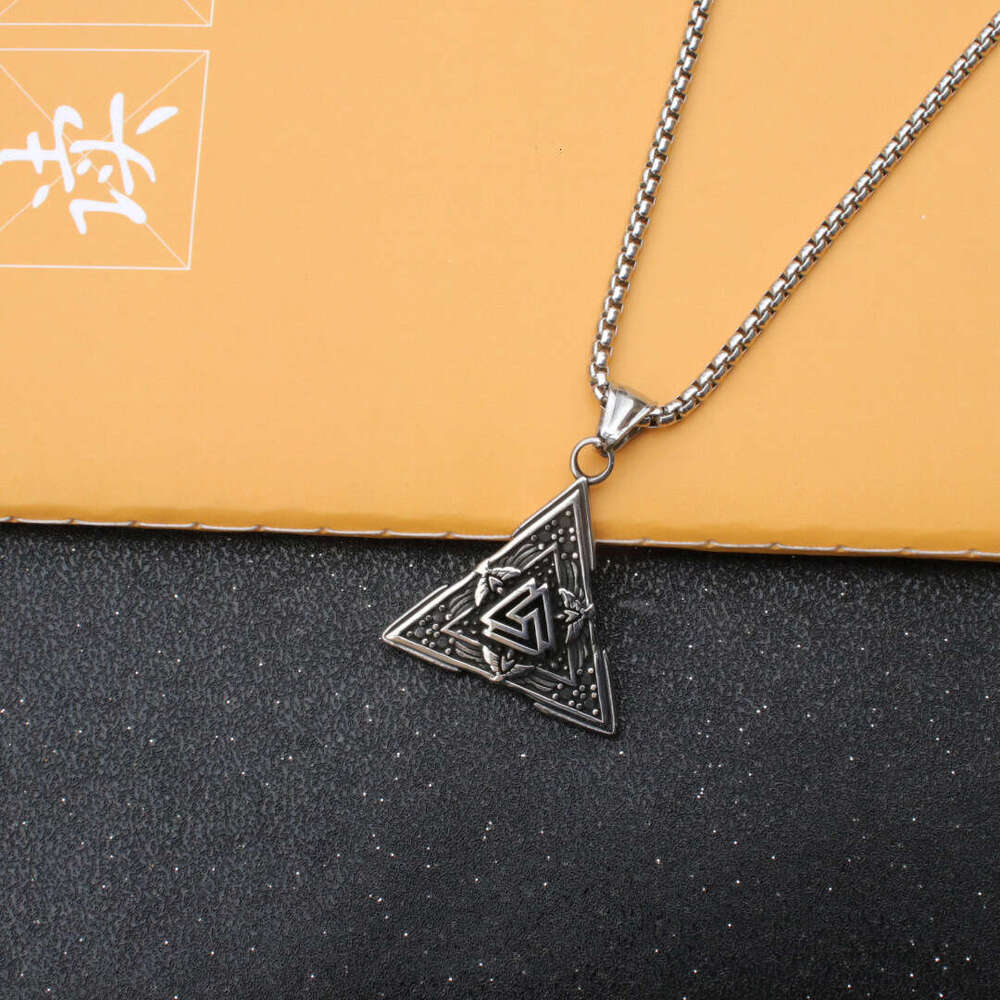 Viking Triangle Rune Titanium Pendant Style Men's Fashion Stainless Steel Necklace Jewelry