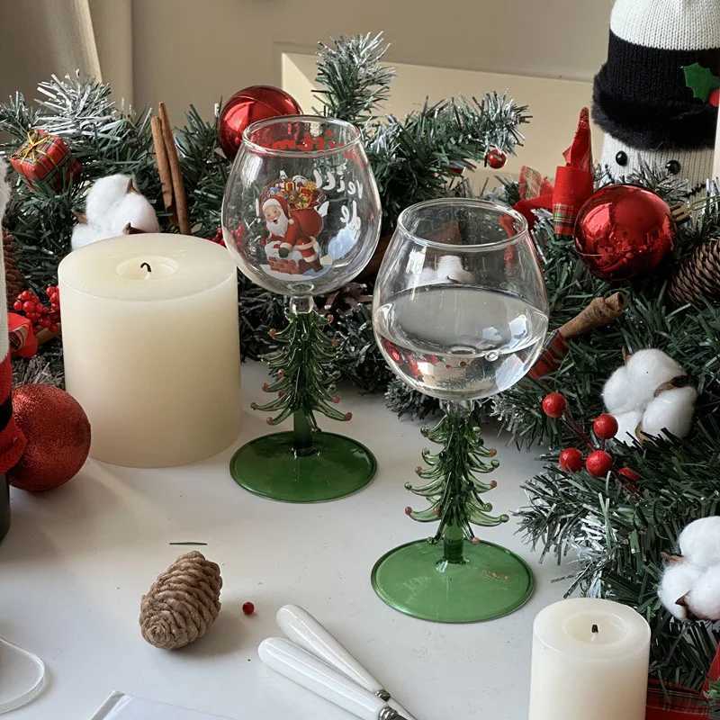 Creative Christmas Goblet Glass Cup Christmas Tree Mugs Glass Red Wine 3D Transparent Milk Coffee Mug Christmas Atmosphere Gift C251126