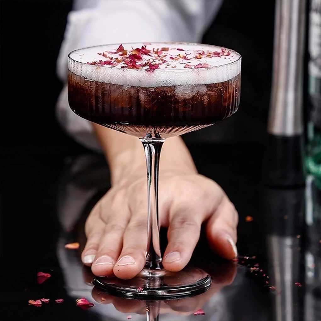 2Pcs Martini Glasses Tall Clear Ribbed Glass Wine Glasses For Cocktail Versatile Drinks Fashionable Champagne Coupe Glasses C251126