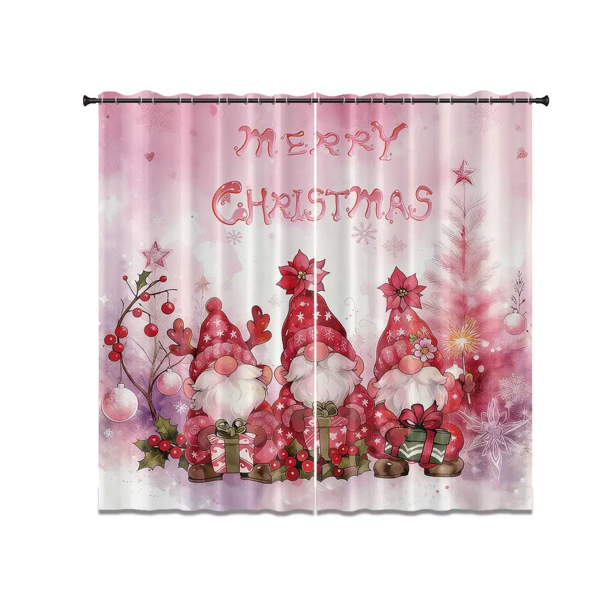 Curtain Christmas 2pcs Pink Romantic Christmas Merry Christmas goblin print blackout curtains Multi size living room insulation holiday decoration Y25