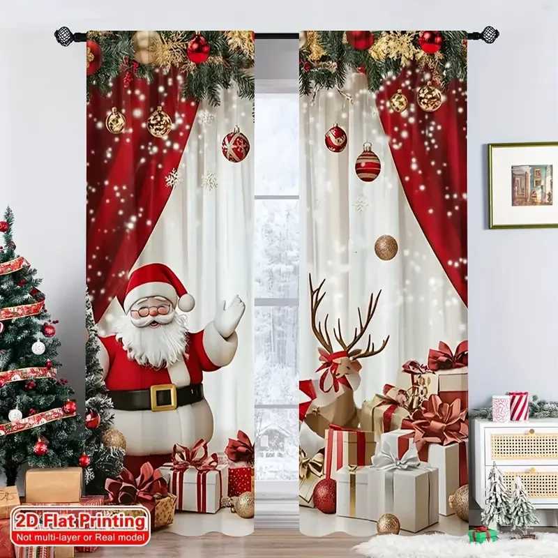 Curtain Christmas 2pcs Christmas curtains with Santa Claus and reindeer patterns vivid design for Christmas family windows filter polyester Y251126