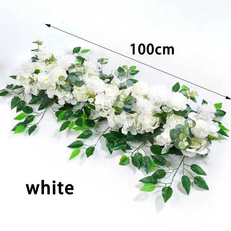 100cm Luxury White Rose Artificial Flower Row Wedding Table Centerpiece Flowers Backdrop Wall Arches Decor Party Stage Floral J260526