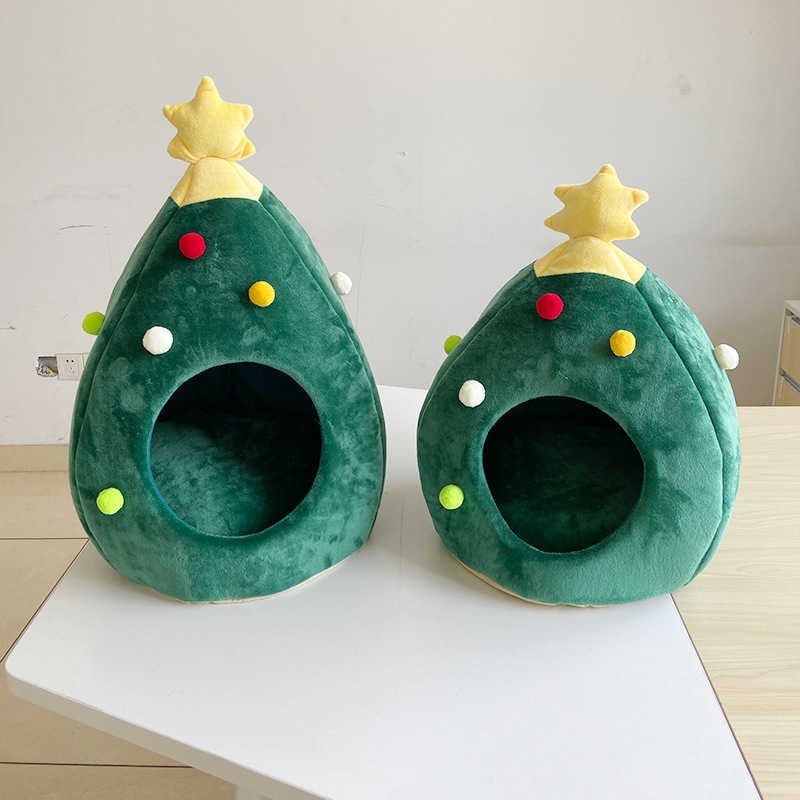 Pet Christmas holiday supplies Christmas tree cat bed dog bed winter warmth puppy house house teddy pet bed