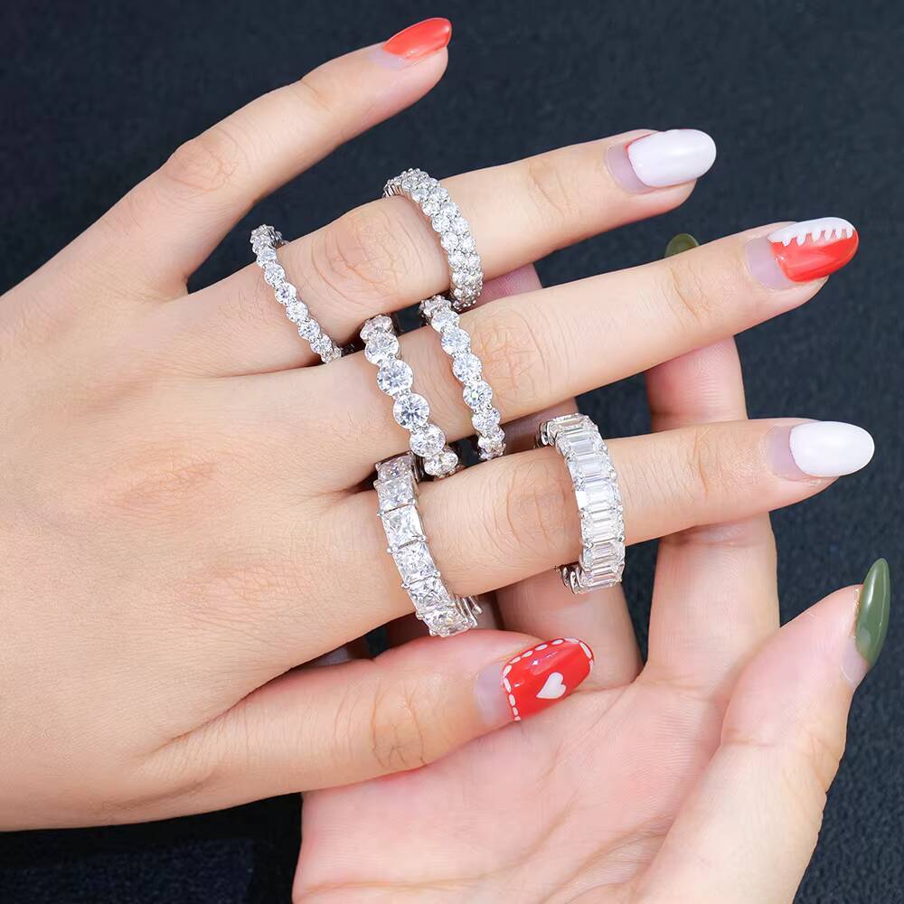 Pass test S925 Silver Princess Emerald Round Cut Vvs d Color Eternity Moissanite Diamond Hip Hop Tennis Ring for Men and Women