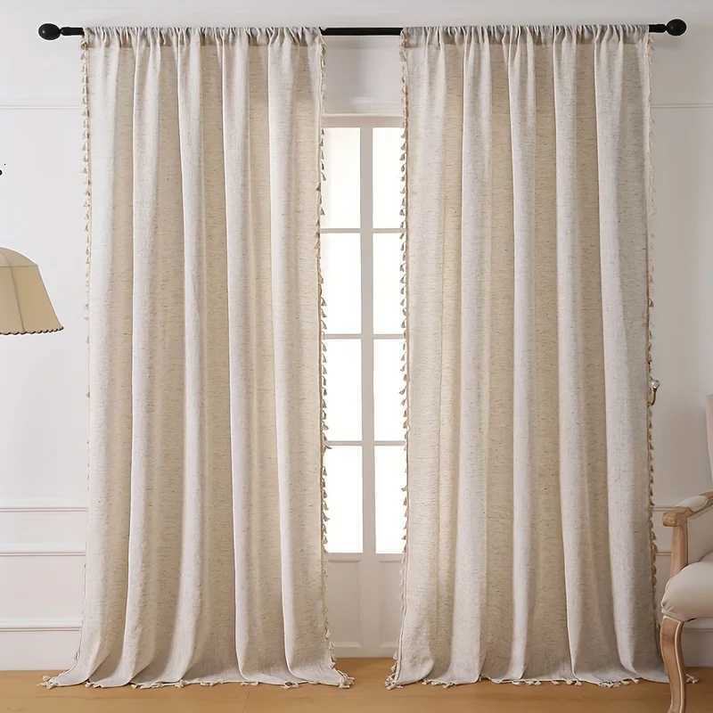 Curtain Christmas Natural Linen Curtains 84 Inch Length for Living Room 1 Panel Drape Semi Sheer Neutral Country Rustic Y251126