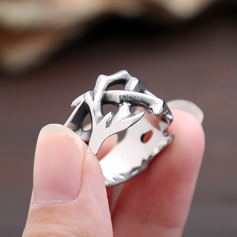 Fashion Vintage Hollow Out n Crown of Thorns Rings For Men Women Stainless Steel Punk Biker Wedding Party Gifts Wholesale 250509