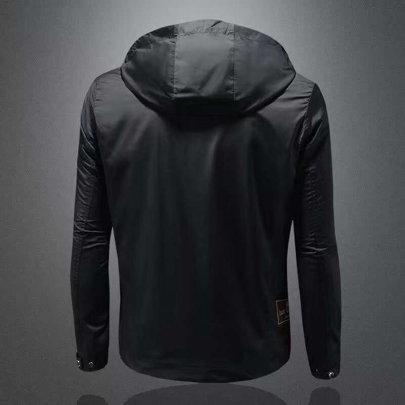 2025 European Spring Autumn New Men's Jacket With Chest Logo Lettering, Light Luxury Hooded Coat