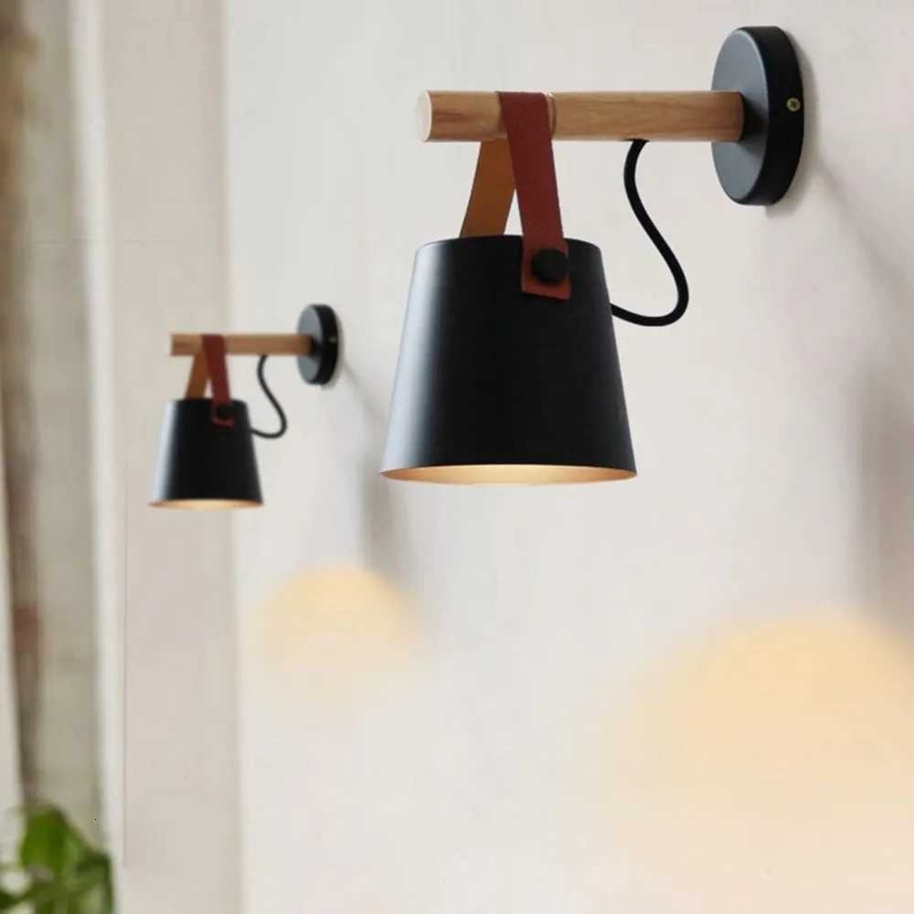 Nordic MetalWood Wall Lights Bedroom Beside LED Lights Black White Modern E26/E27 Wall Lamps LED Restaurant Bar Lighting M251126