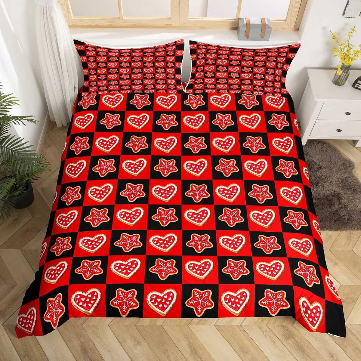 Christmas Home Romantic Love Heart Duvet Cover SetWinter Christmas Snowflake Bedding SetKawaii Cartoon Buffalo Bed Set Y251126