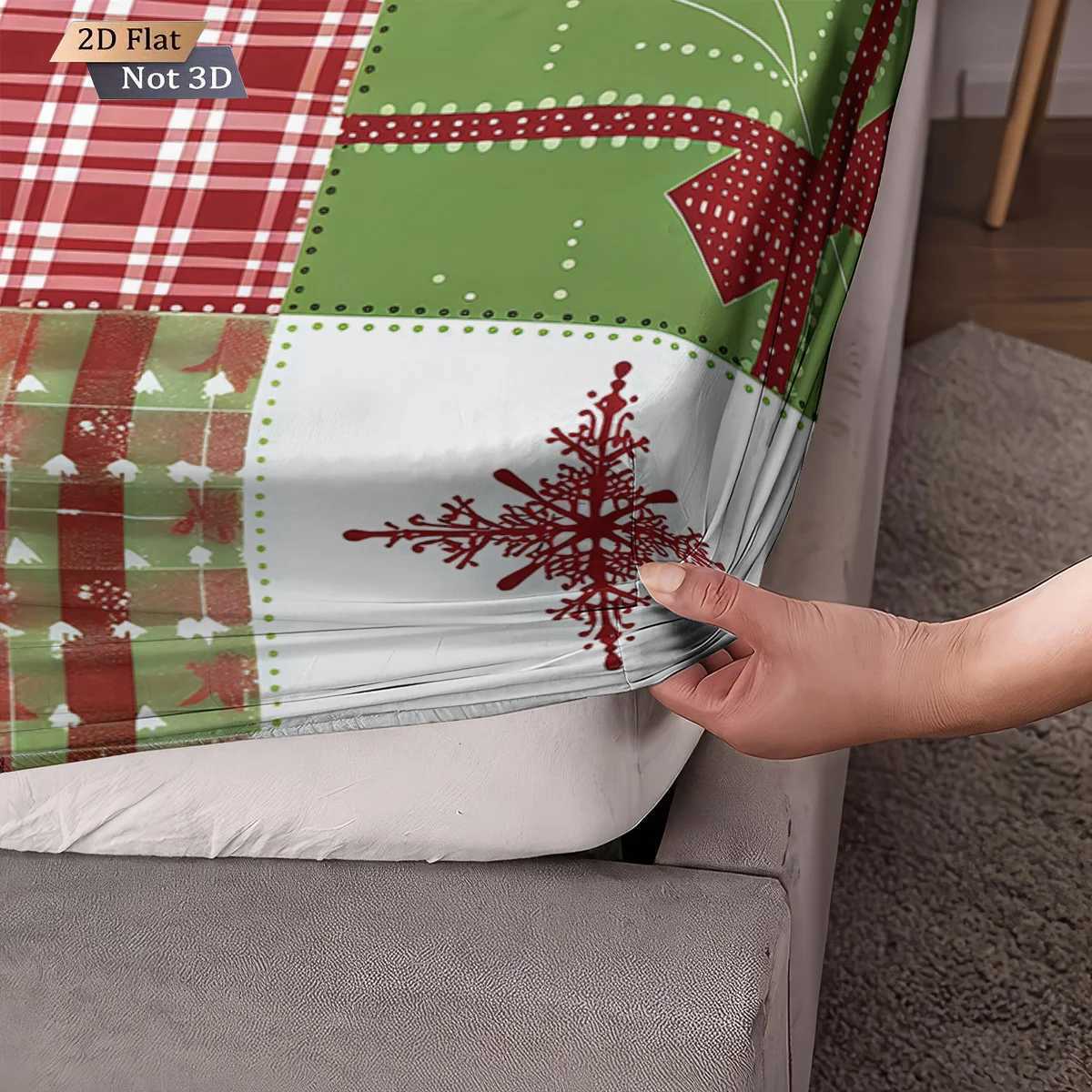 Christmas 3pcs fabric splicing Christmas element print coreless bed sheet set multi size soft bedcover bedroom bedding decoration Y251126