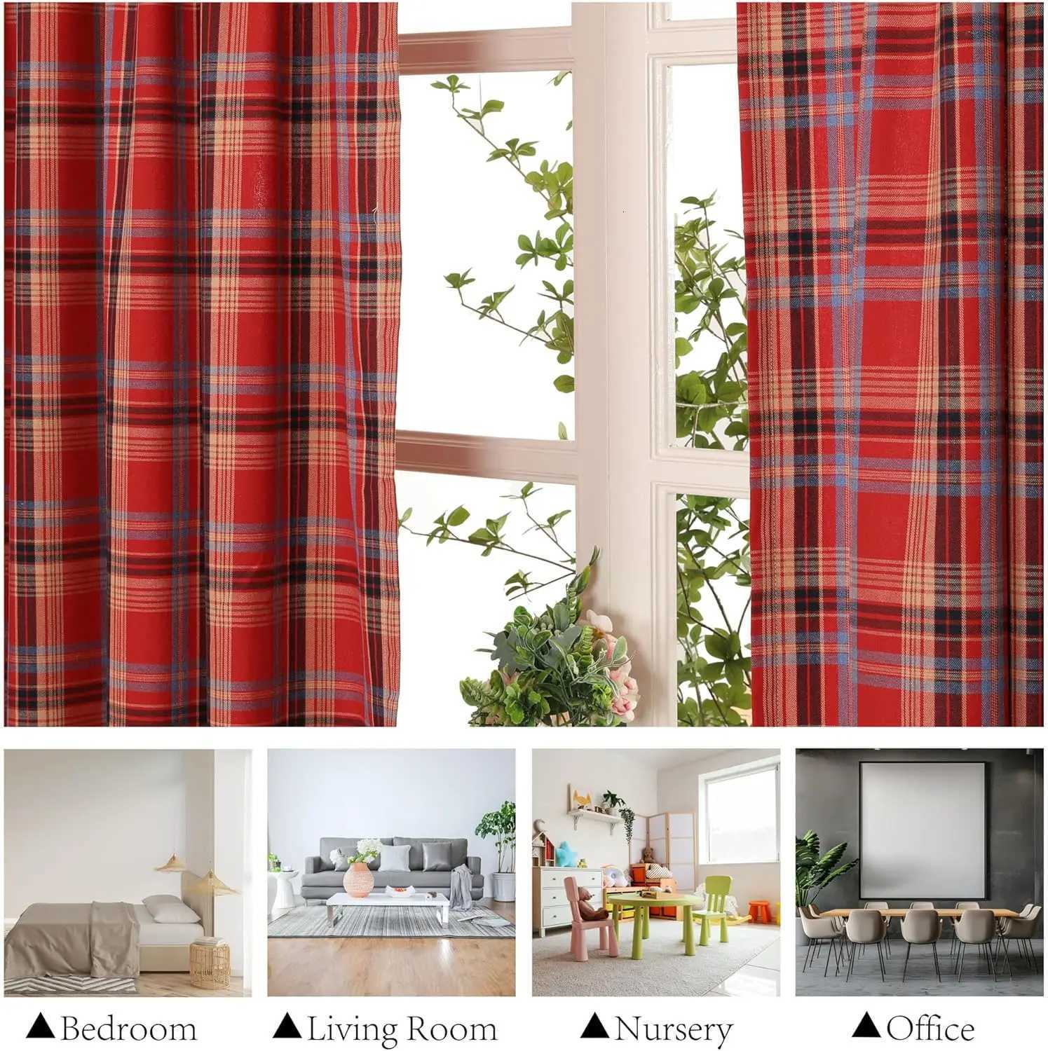 Curtain Christmas Semi-Blackout Windows Curtains Christmas Check Plaid Curtains for Bedroom Drapes in Living Room Redgreen Farmhouse Home Decor Y25112