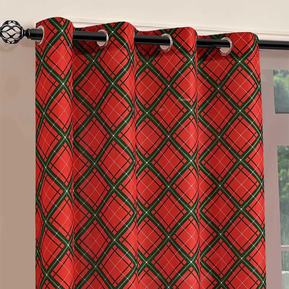 Curtain Christmas 2PCS Christmas Starry Sky Plaid Grommet Curtains Suitable for Christmas Holiday Decoration Y251126