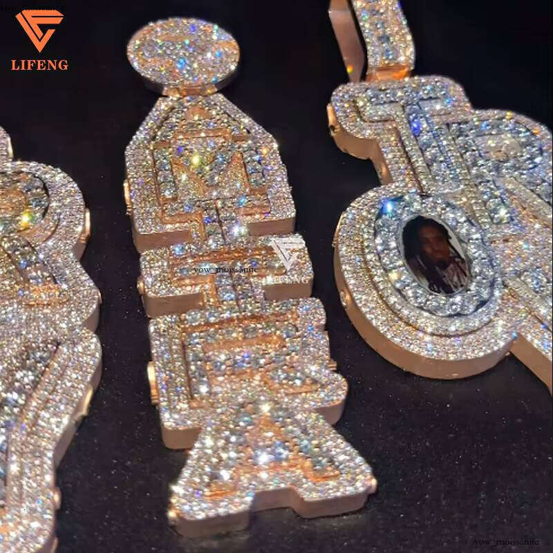 Men's Vvs Necklace Iced Out Letter Silicon Stone Pendant Chain Jewelry