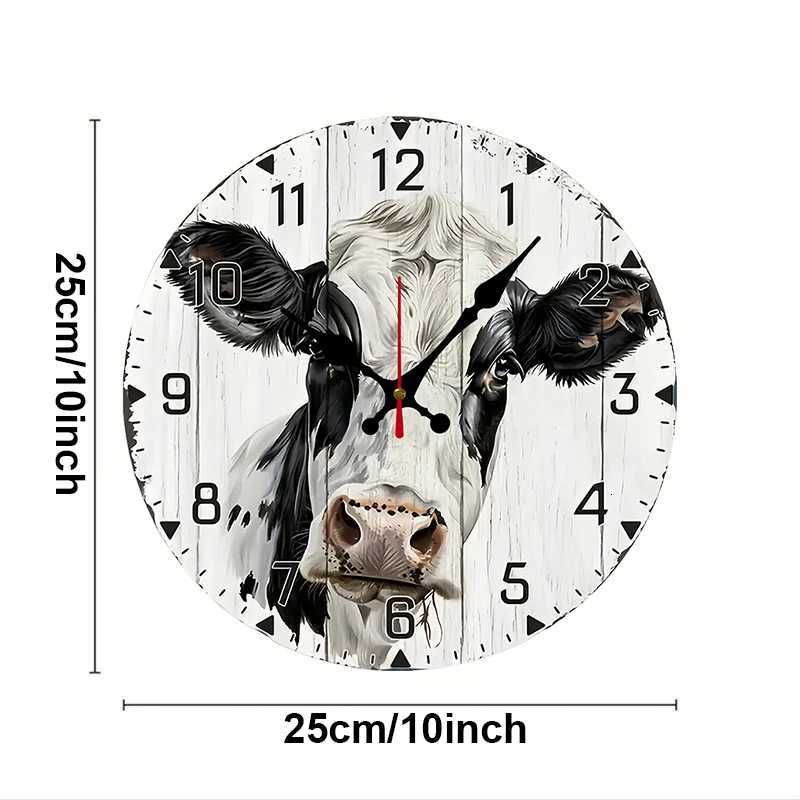 Rustic Cow Wooden Round Silent Hanging Wall Clock Suitable For Living Room Office Study Room Bedroom Home Decoration C251126