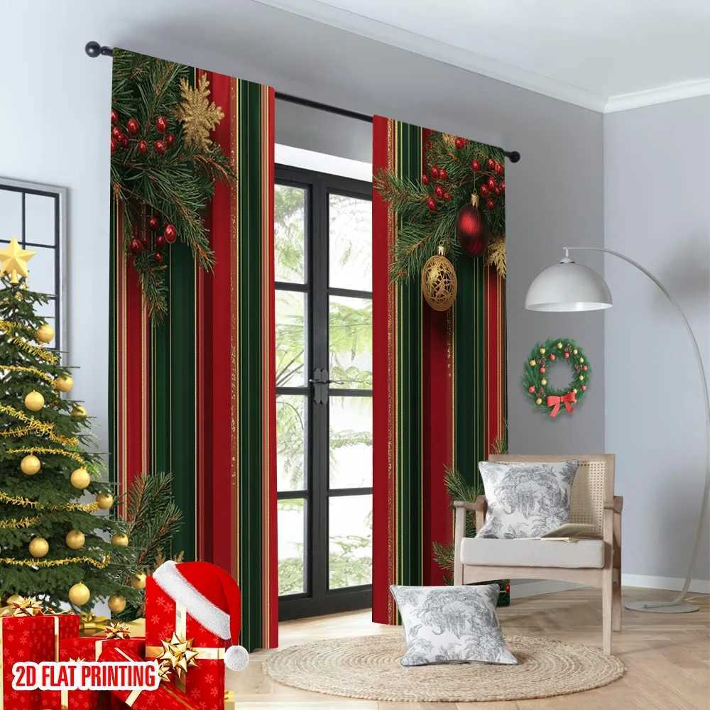 Curtain Christmas 2pcs 2D flat printing Christmas Drapes Christmas Ornaments Festive Stripes Polyester Without Electricity Family Party Perfect Y25112