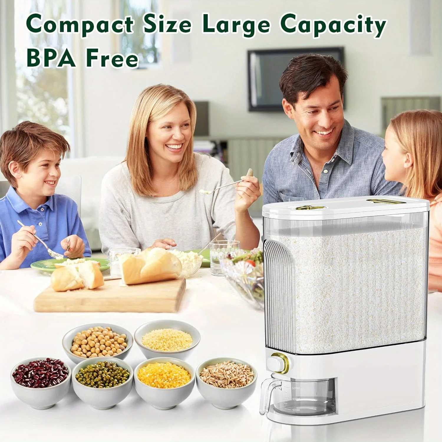 5kg/10kg Rice Dispenser - Large Pantry Storage Container with Measuring Cup Time Markings Y251126