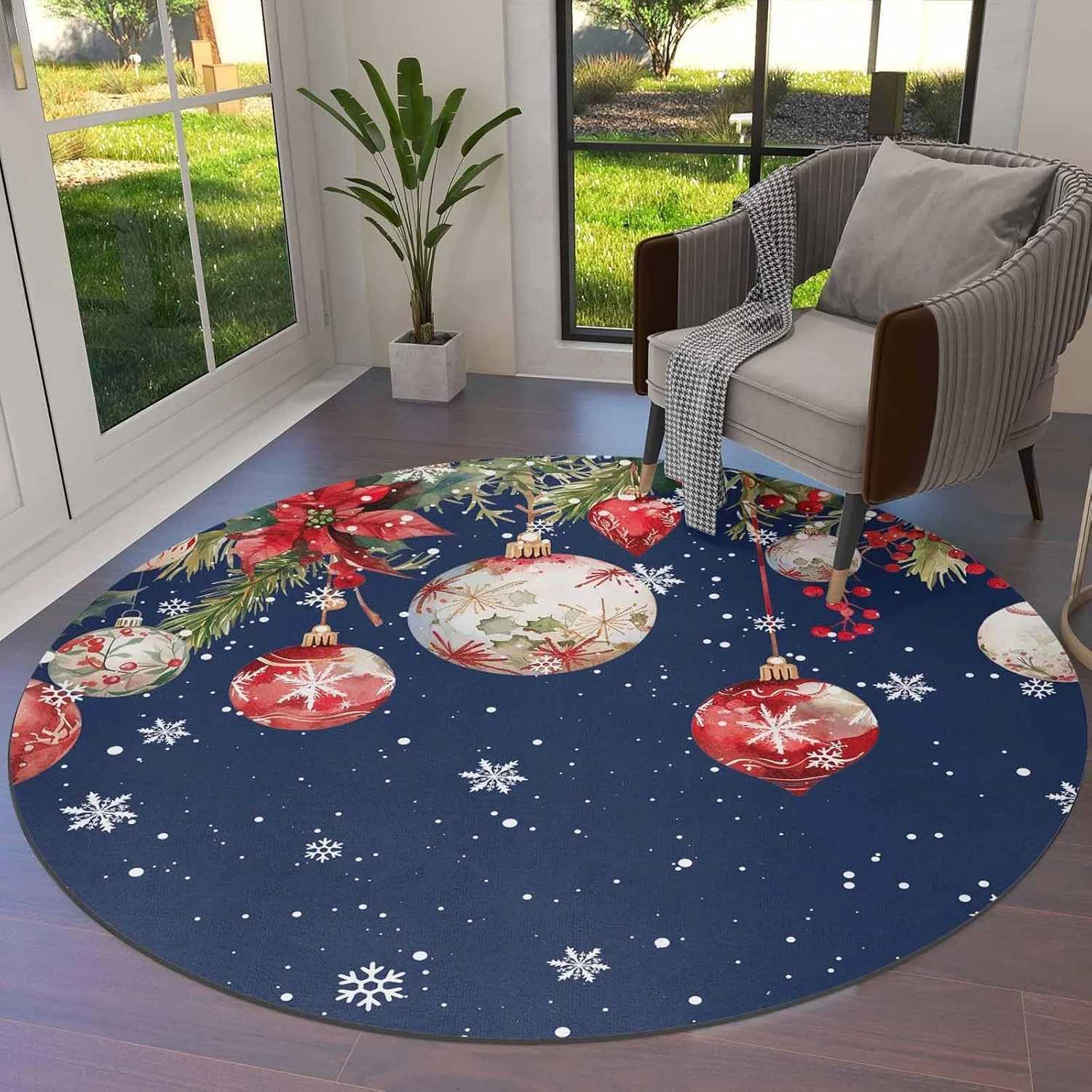 Christmas Round Area Rug Plaid Christmas Trees Rug Soft Carpet Floor Mat Non Slip Rugs for Living Room Bedroom RoomM251126