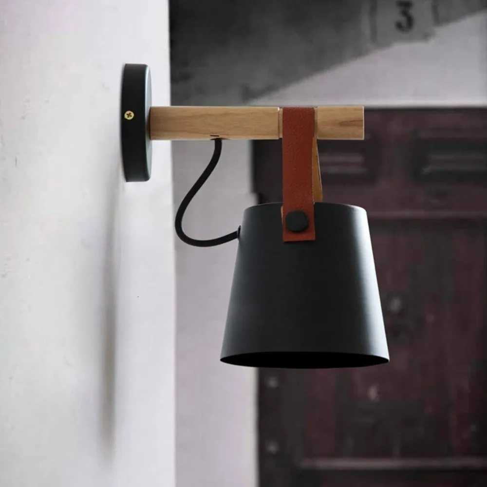 Nordic MetalWood Wall Lights Bedroom Beside LED Lights Black White Modern E26/E27 Wall Lamps LED Restaurant Bar Lighting M251126